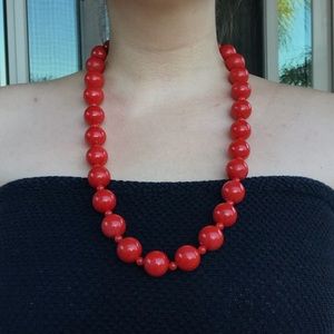 Red Plastic Round Beaded Necklace